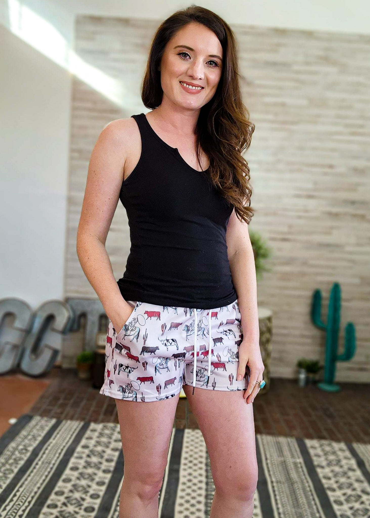 Ranch Cattle Drawstring Shorts drawstring shorts The Cinchy Cowgirl (YC)