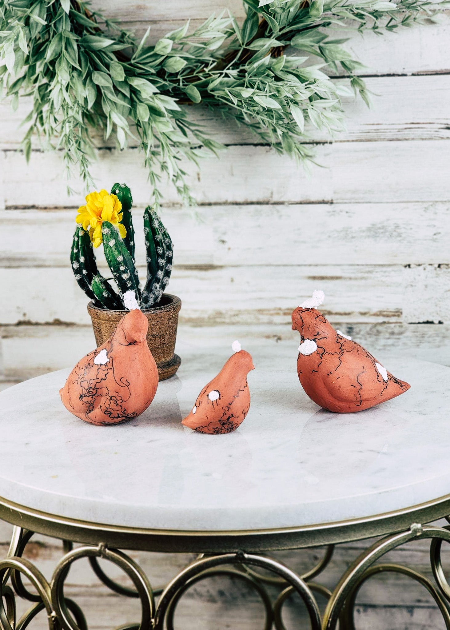 Terracotta White Texture Horse Hair Quail Set Horse Hair Pottery Mike Tarter