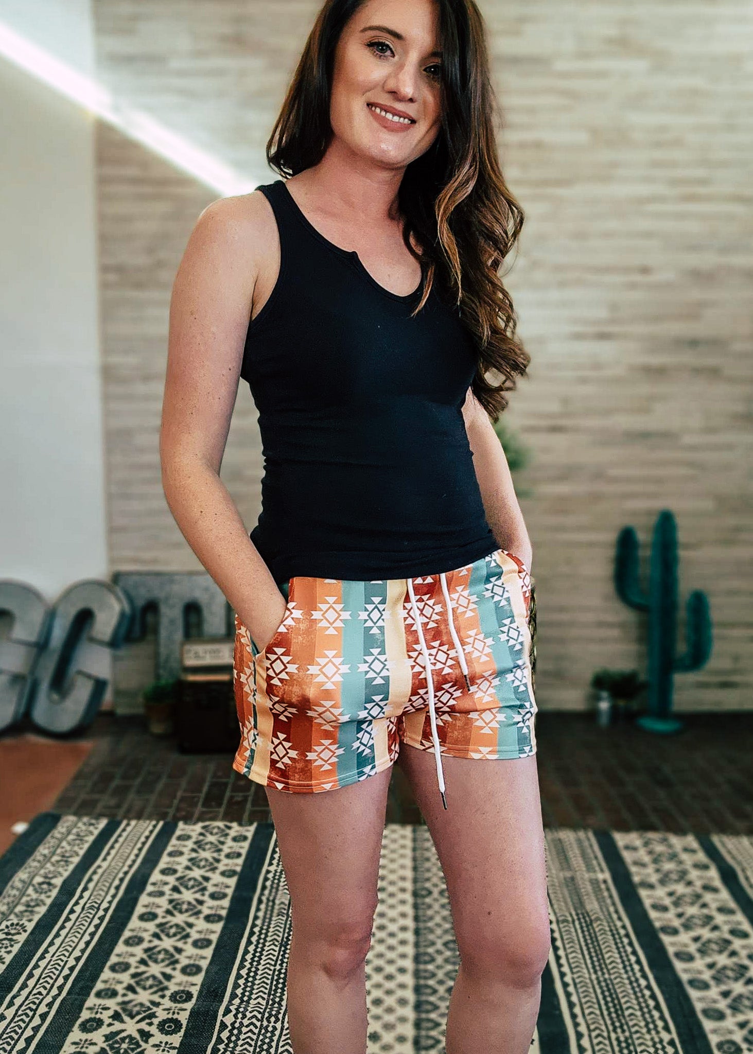 Warm Tones Aztec Drawstring Shorts drawstring shorts The Cinchy Cowgirl (YC)