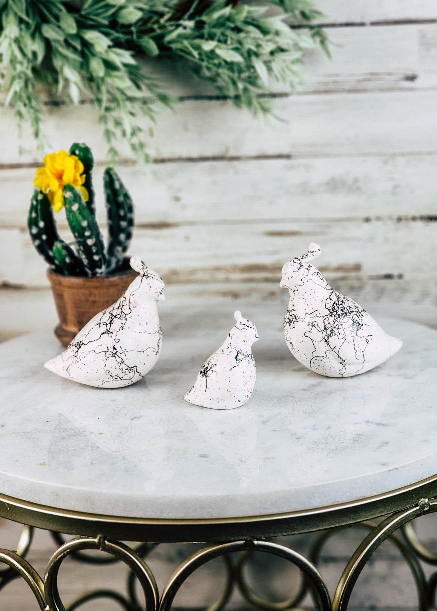 White Colorful Speckles Horse Hair Quail Set Horse Hair Pottery Mike Tarter