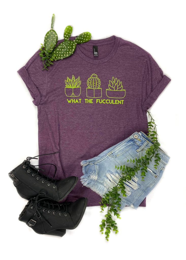 Eggplant What The Fucculent Short Sleeve Tee tcc graphic tee The Cinchy Cowgirl   