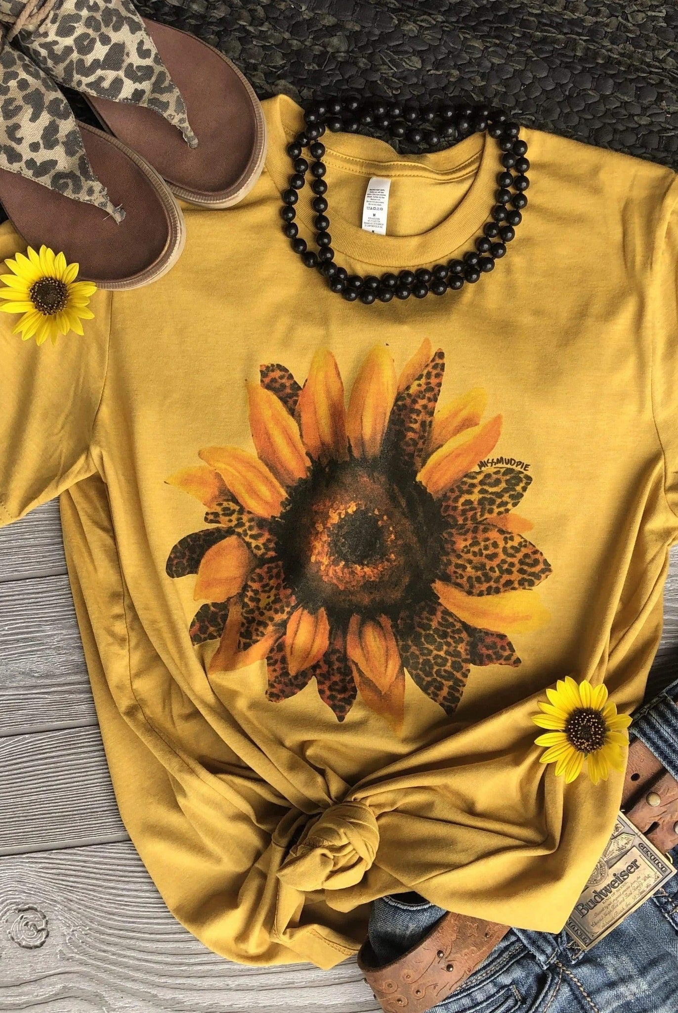 Mustard Leopard Sunflower Tee graphic tee - dropship thelattimoreclaim
