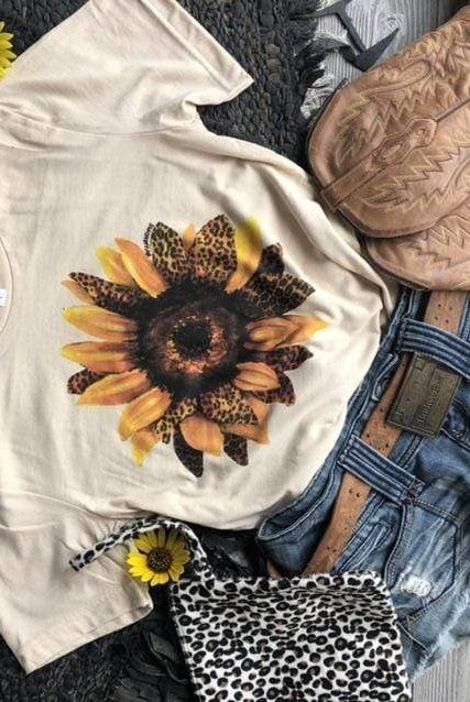Cream Leopard Sunflower Tee graphic tee - dropship thelattimoreclaim