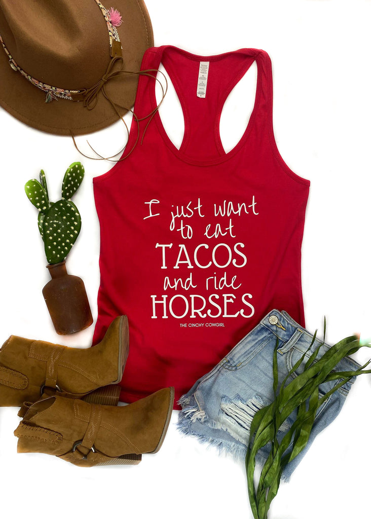 Red Eat Tacos & Ride Horses Tank Top tcc graphic tee The Cinchy Cowgirl   