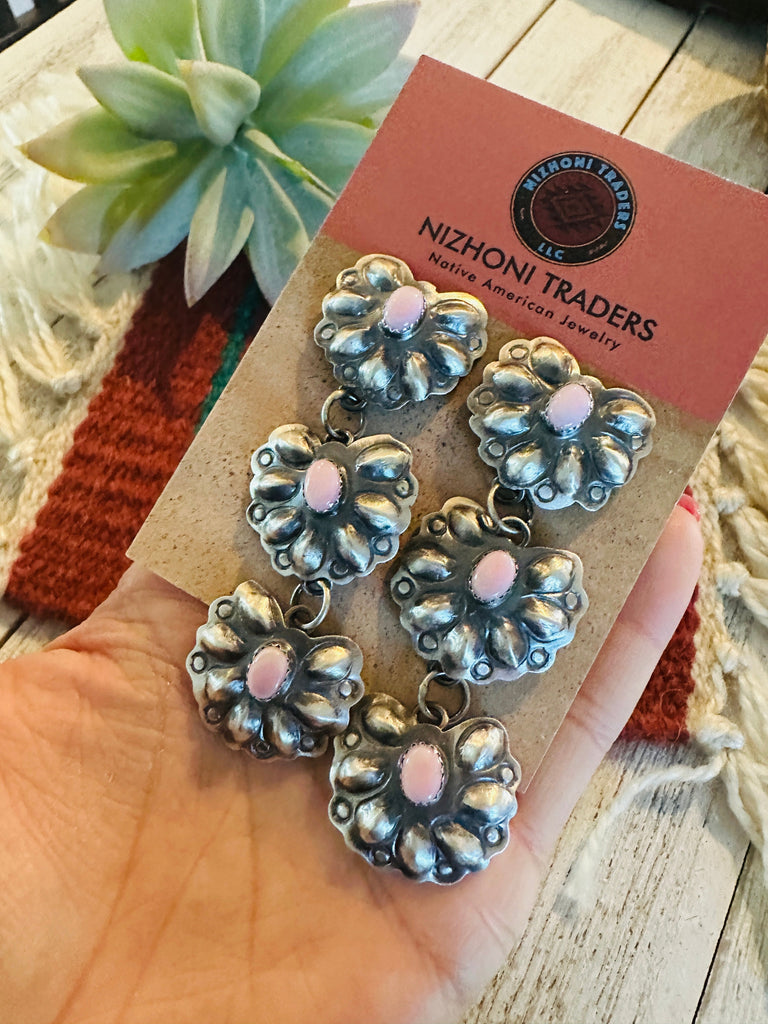 Navajo Queen Pink Conch & Sterling Silver Concho Dangle Earrings Jewelry & Watches:Ethnic, Regional & Tribal:Native American:Earrings Nizhoni Traders LLC   