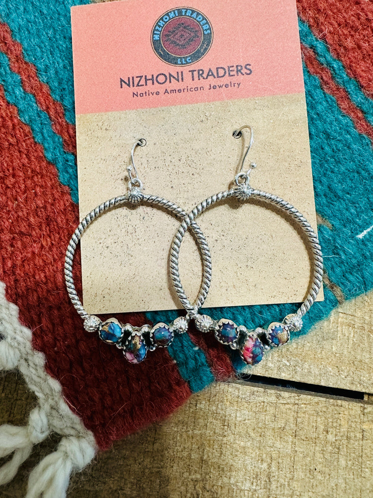 The Pink Twist Dangle Hoop Earrings NT jewelry Nizhoni Traders LLC   