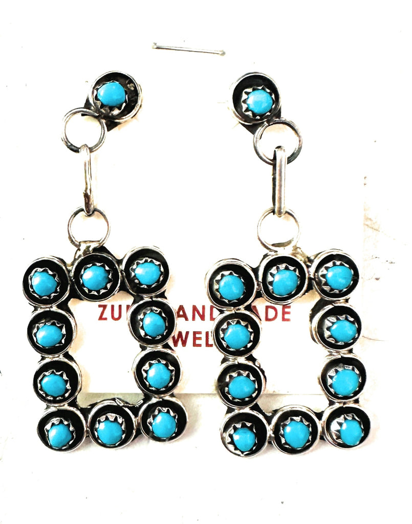 Zuni Turquoise & Sterling Silver Snake Eye Dangle Earrings NT jewelry Nizhoni Traders LLC   