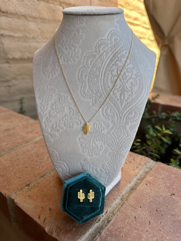 “The Golden Collection” 18k Gold Plated Desert Saguaro Cactus Stud Earrings NT jewelry Nizhoni Traders LLC   