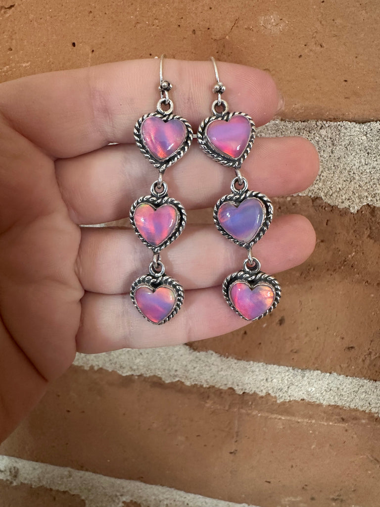 Handmade Pink Opal and Sterling Silver Handmade Dangles NT jewelry Nizhoni Traders LLC   
