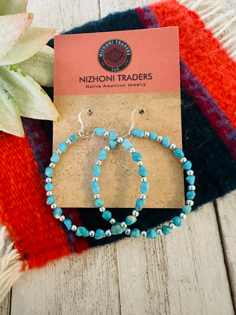 Navajo Pearl & Turquoise Beaded Dangle Earrings NT jewelry Nizhoni Traders LLC   