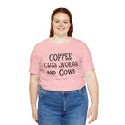 Coffee Cuss Words & Cows Short Sleeve Graphic Tee T-Shirt The Cinchy Cowgirl - Print Pink L