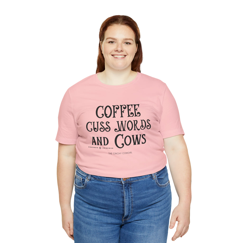 Coffee Cuss Words & Cows Short Sleeve Graphic Tee T-Shirt Printify Pink L 