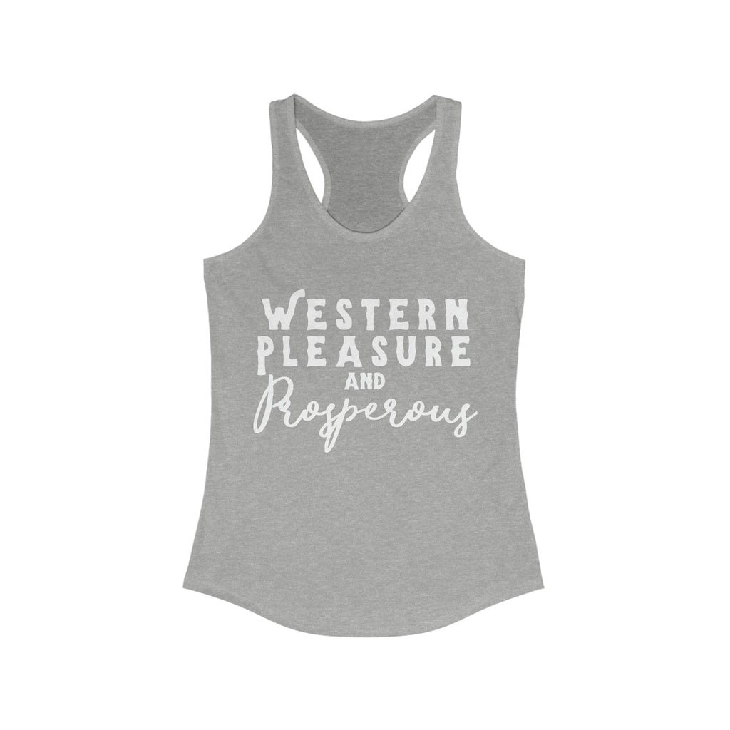 Western Pleasure & Prosperous Racerback Tank Horse Riding Discipline Tee Printify XS Heather Grey 