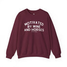 Motivated By Wine & Horses Fleece Pullover Sweatshirt The Cinchy Cowgirl - Print S Maroon