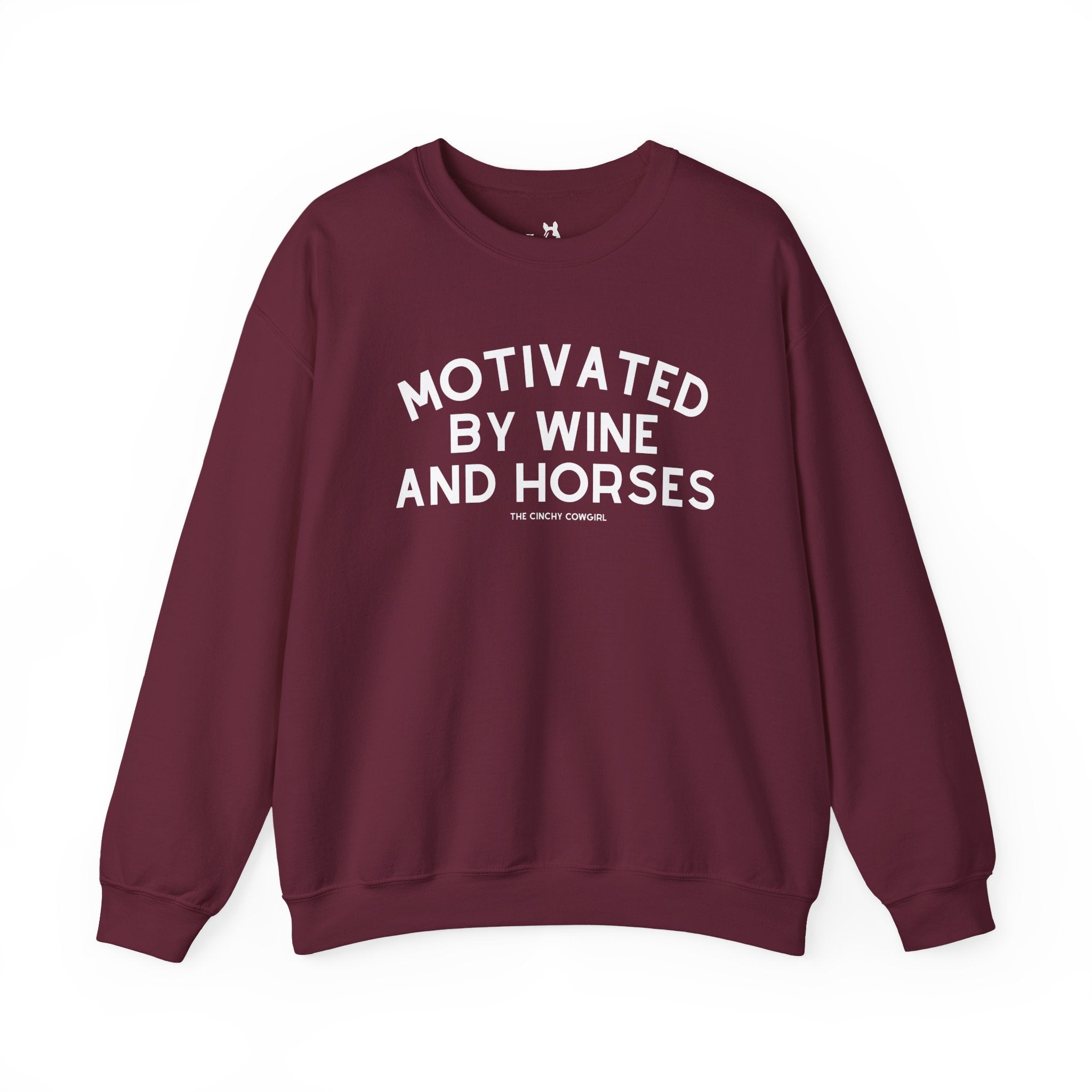 Motivated By Wine & Horses Fleece Pullover Sweatshirt The Cinchy Cowgirl - Print S Maroon