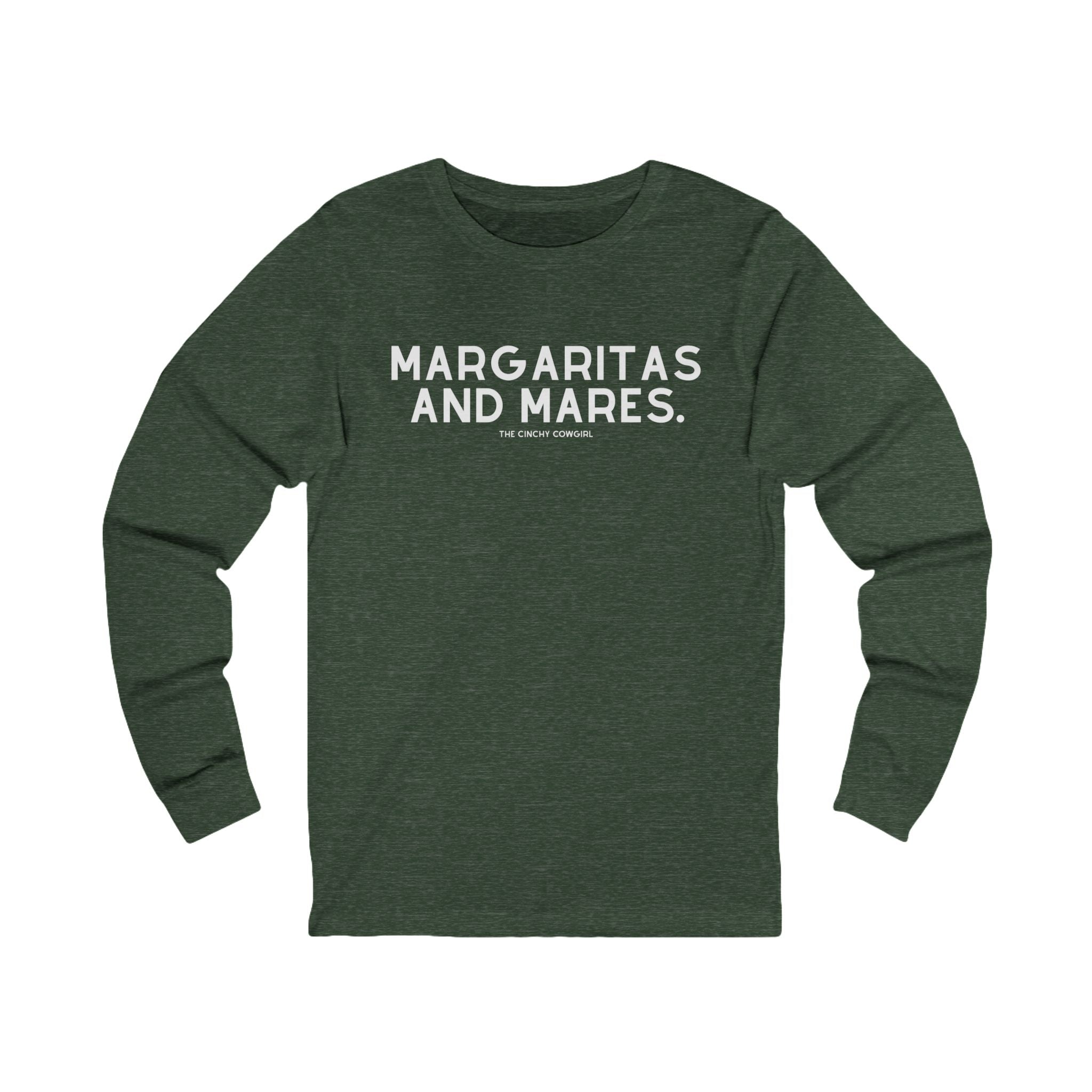 Margaritas & Mares Long Sleeve Tee Long-sleeve The Cinchy Cowgirl - Print S Heather Forest