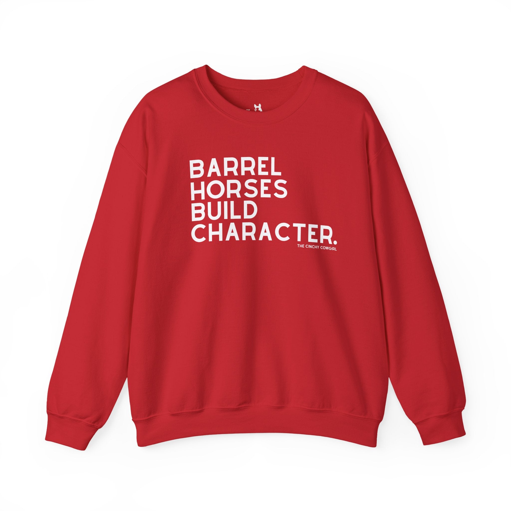 Barrel Horses Build Character Pullover Sweatshirt The Cinchy Cowgirl - Print S Red