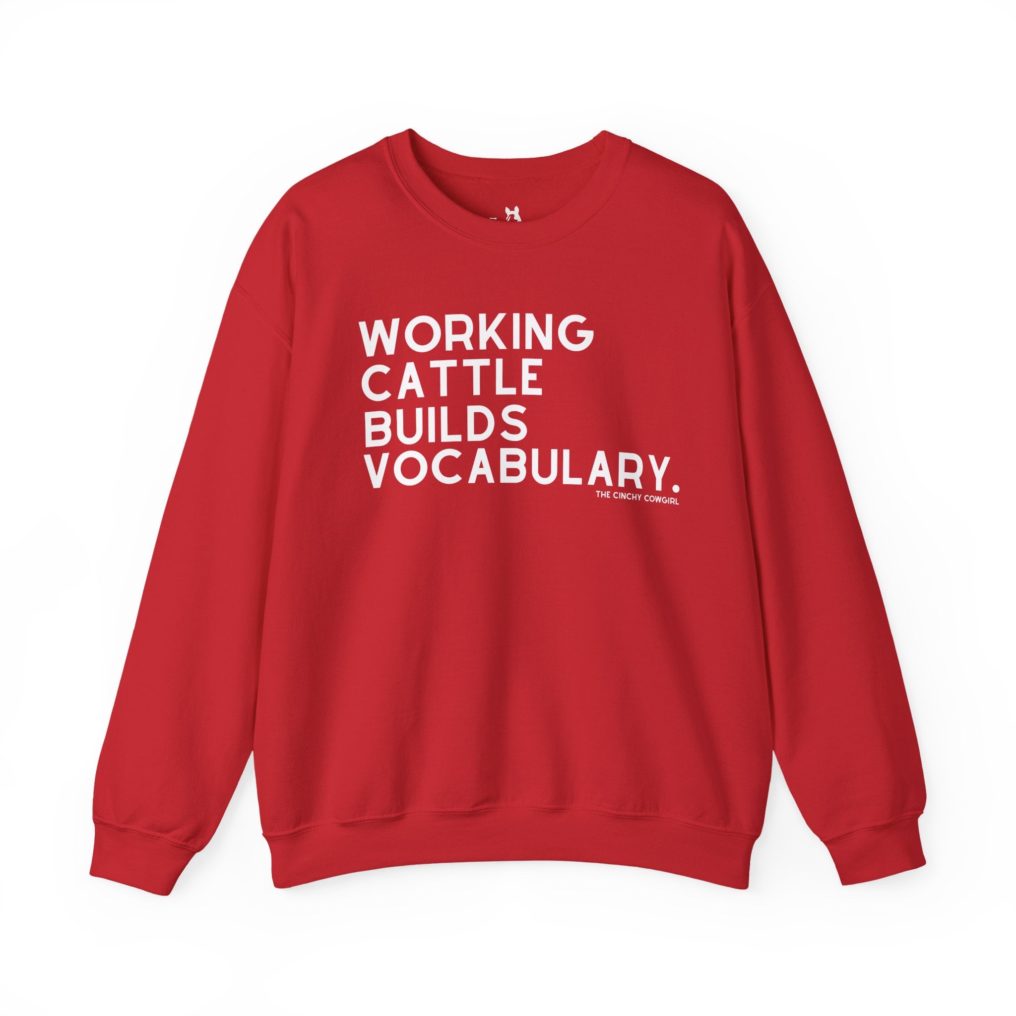 Working Cattle Builds Vocabulary Pullover Graphic Sweatshirt The Cinchy Cowgirl - Print S Red