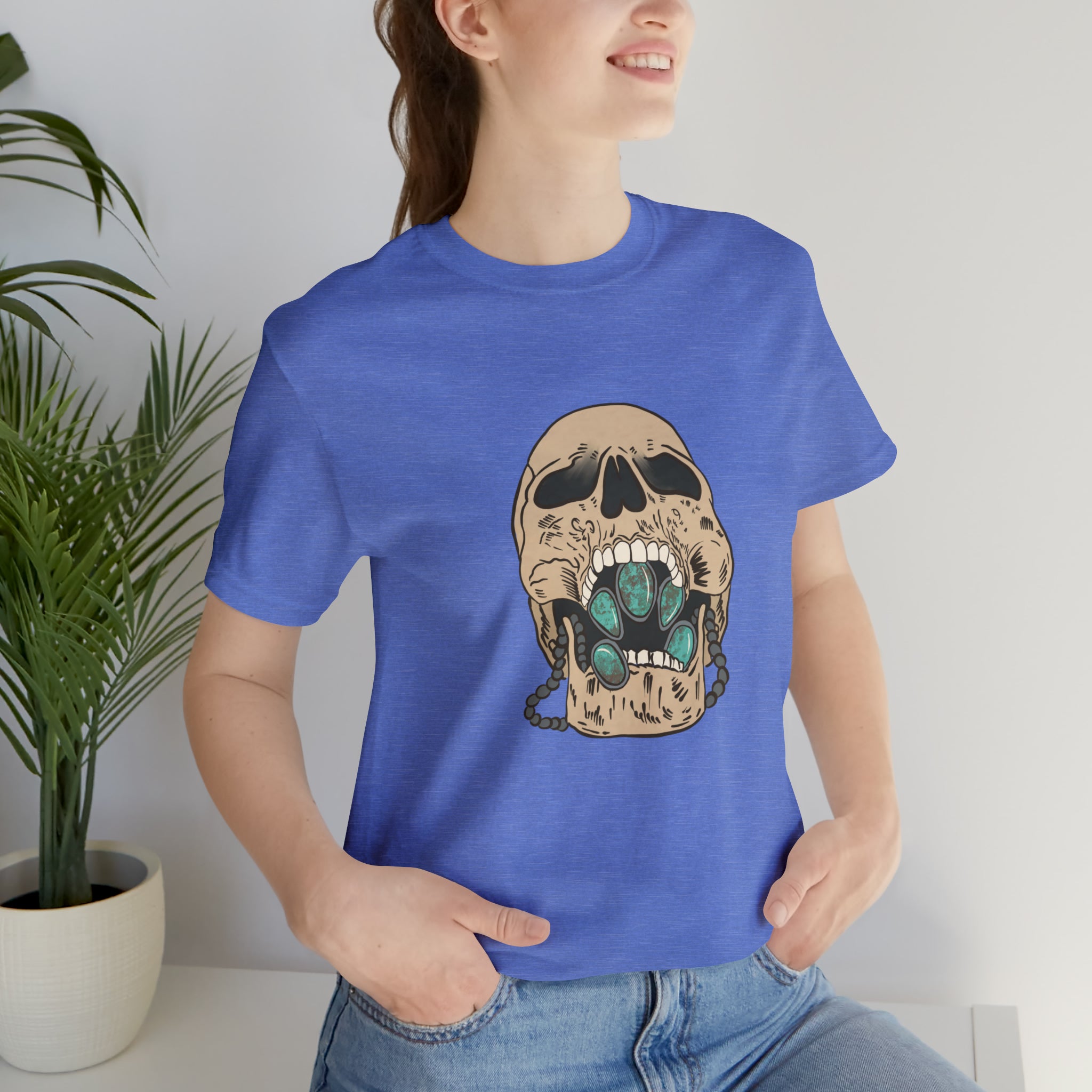 Squash Blossom Skull Short Sleeve Tee tcc graphic tee Printify Heather Columbia Blue XS 