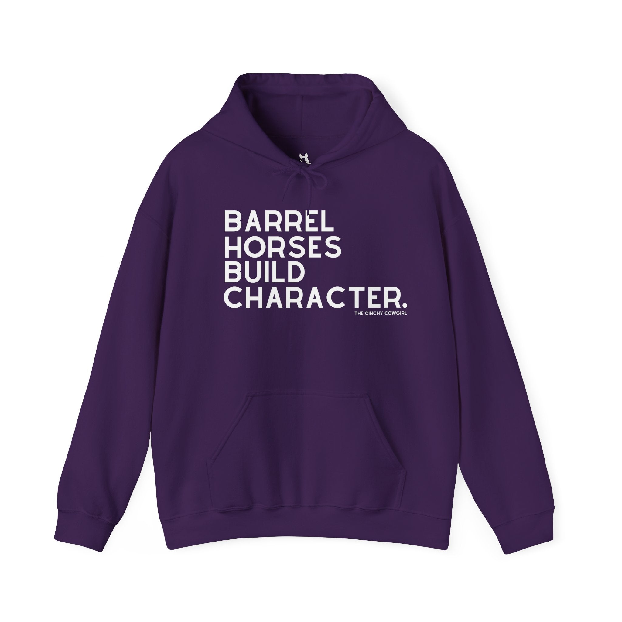 Barrel Horses Build Character Hoodie Graphic Hoodie The Cinchy Cowgirl - Print Purple S