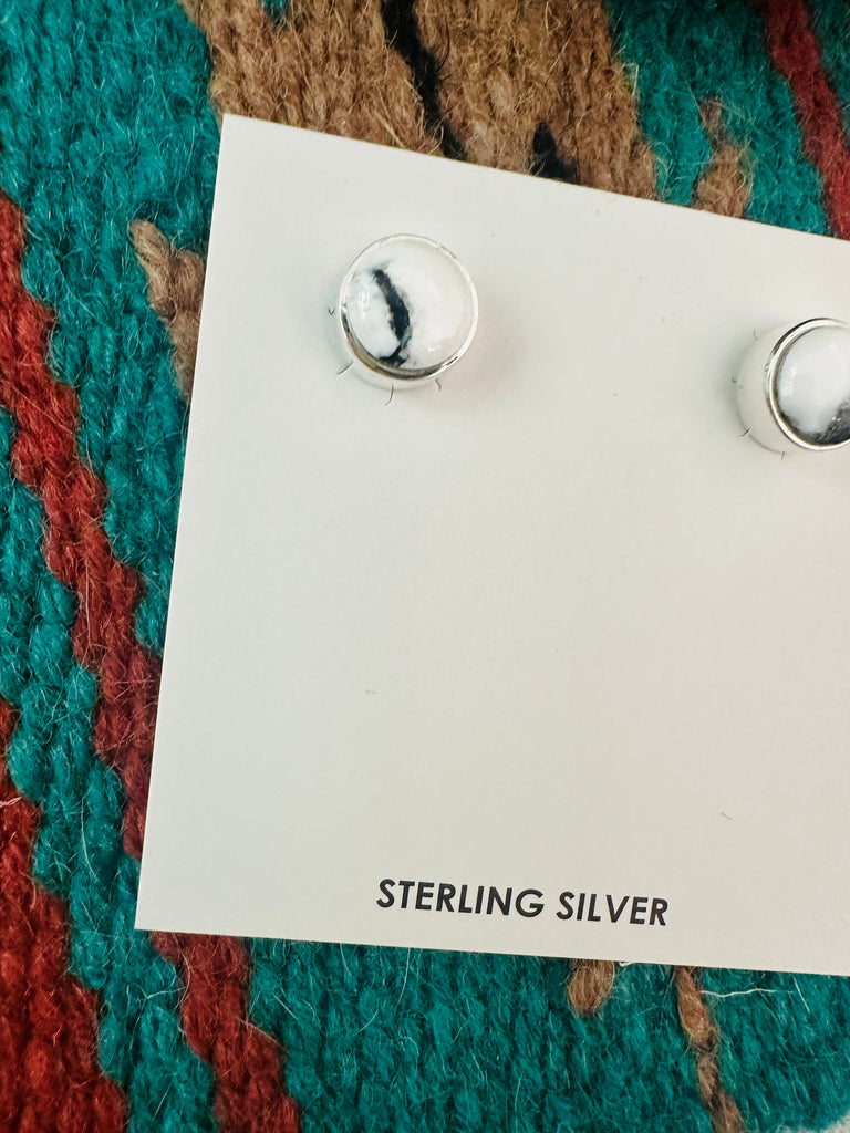 Navajo White Buffalo and Sterling Silver Stud Earrings NT jewelry Nizhoni Traders LLC   