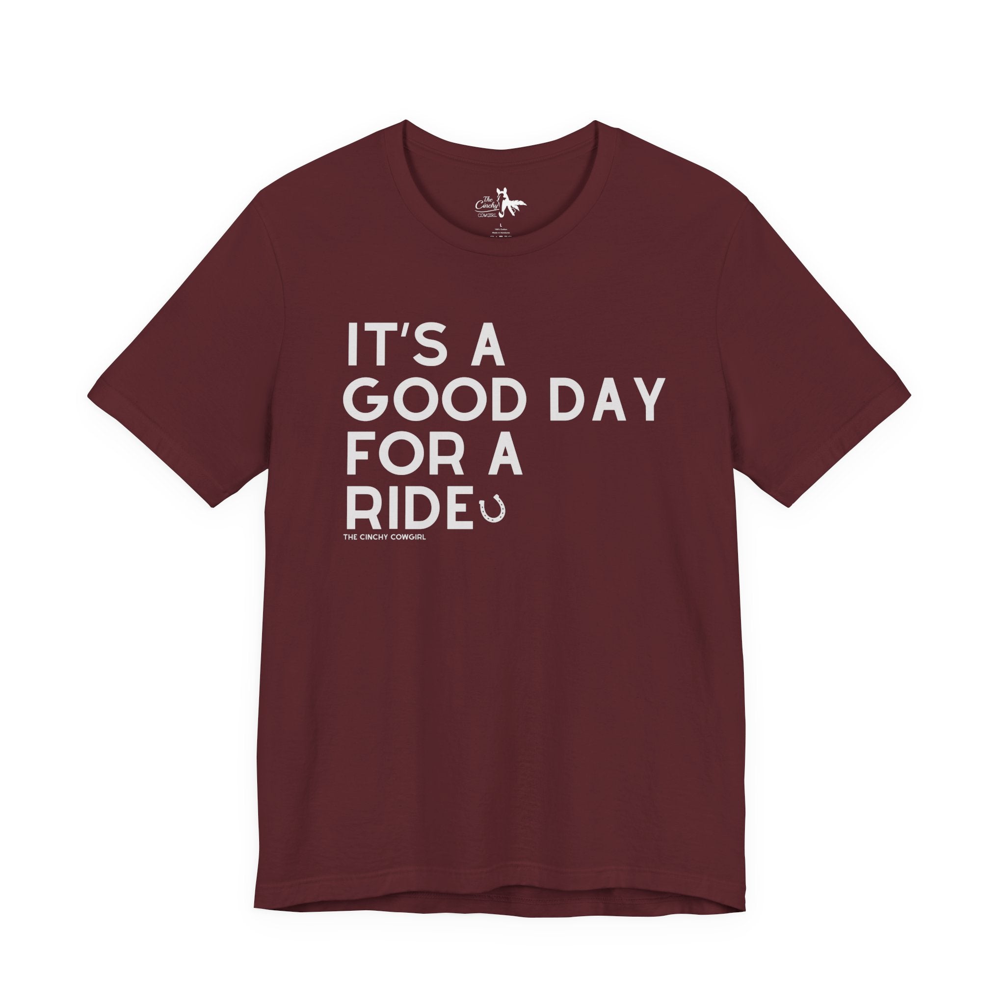 It's A Good Day For A Ride Short Sleeve Tee T-Shirt The Cinchy Cowgirl - Print Maroon XS