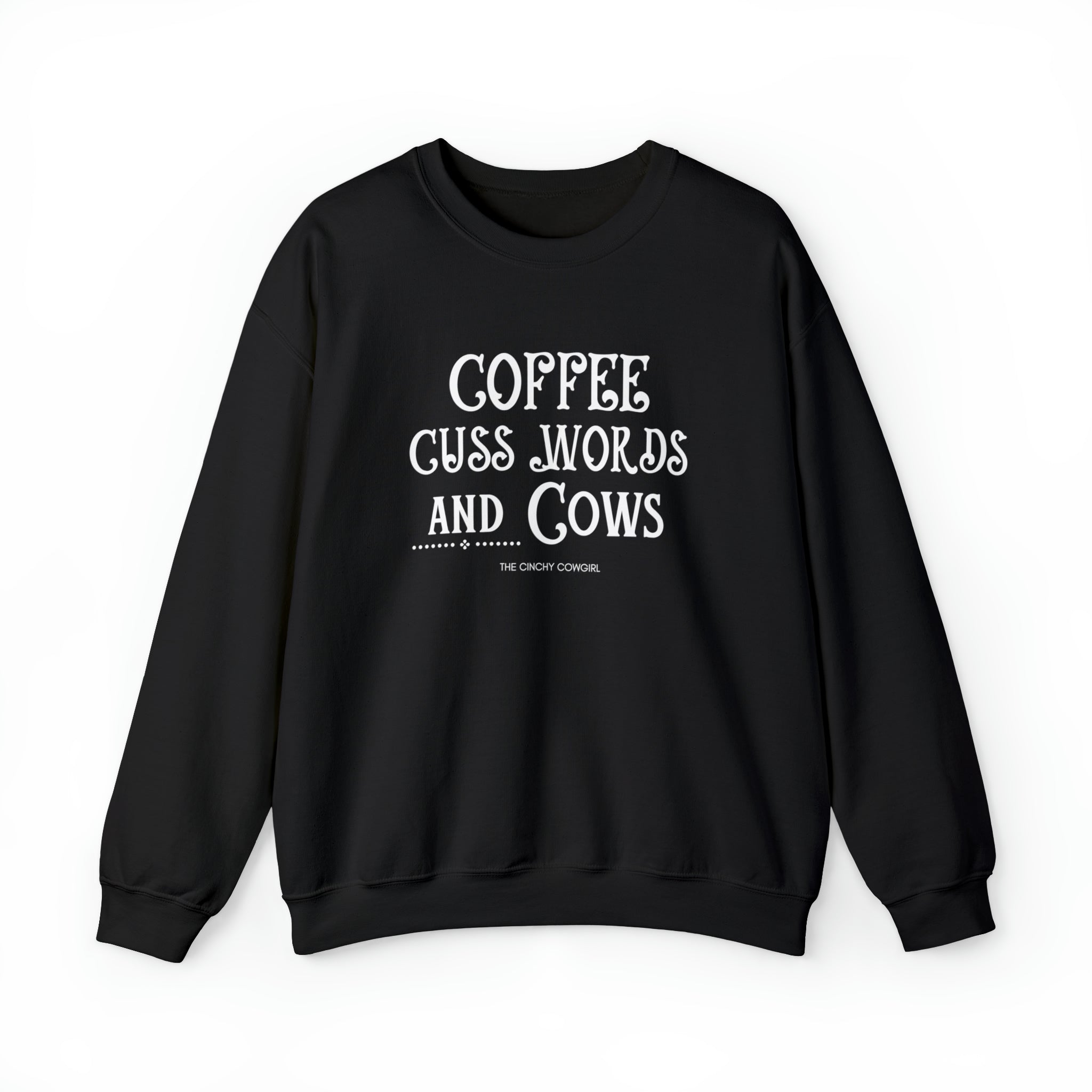 Coffee Cuss Words & Cows Crewneck Sweatshirt Sweatshirt Printify S Black 