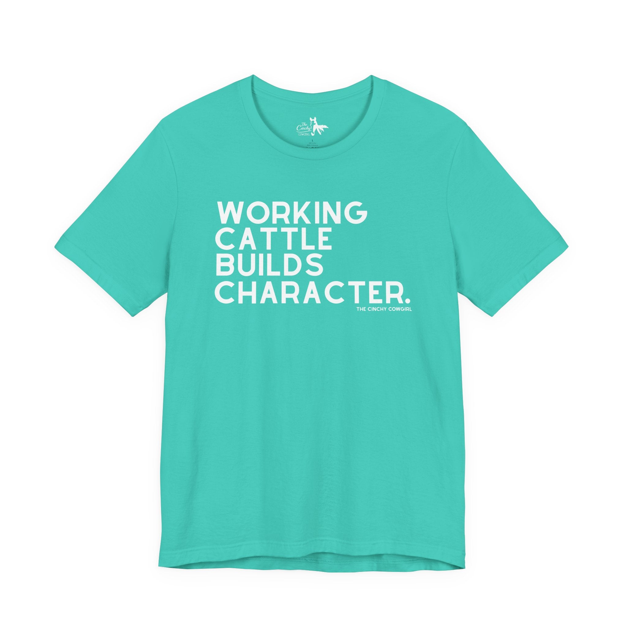 Working Cattle Builds Character Short Sleeve Tee T-Shirt The Cinchy Cowgirl - Print Teal XS