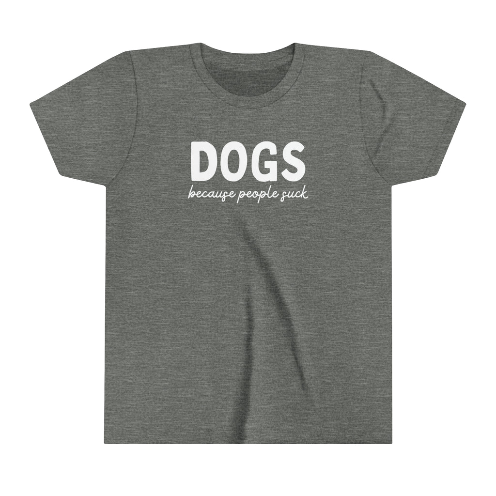 Grey youth short sleeve with black lettering reading "Dog mom of the Freakin Year". 