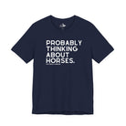 Probably Thinking About Horses Short Sleeve Tee Graphic Tee The Cinchy Cowgirl - Print Navy XS