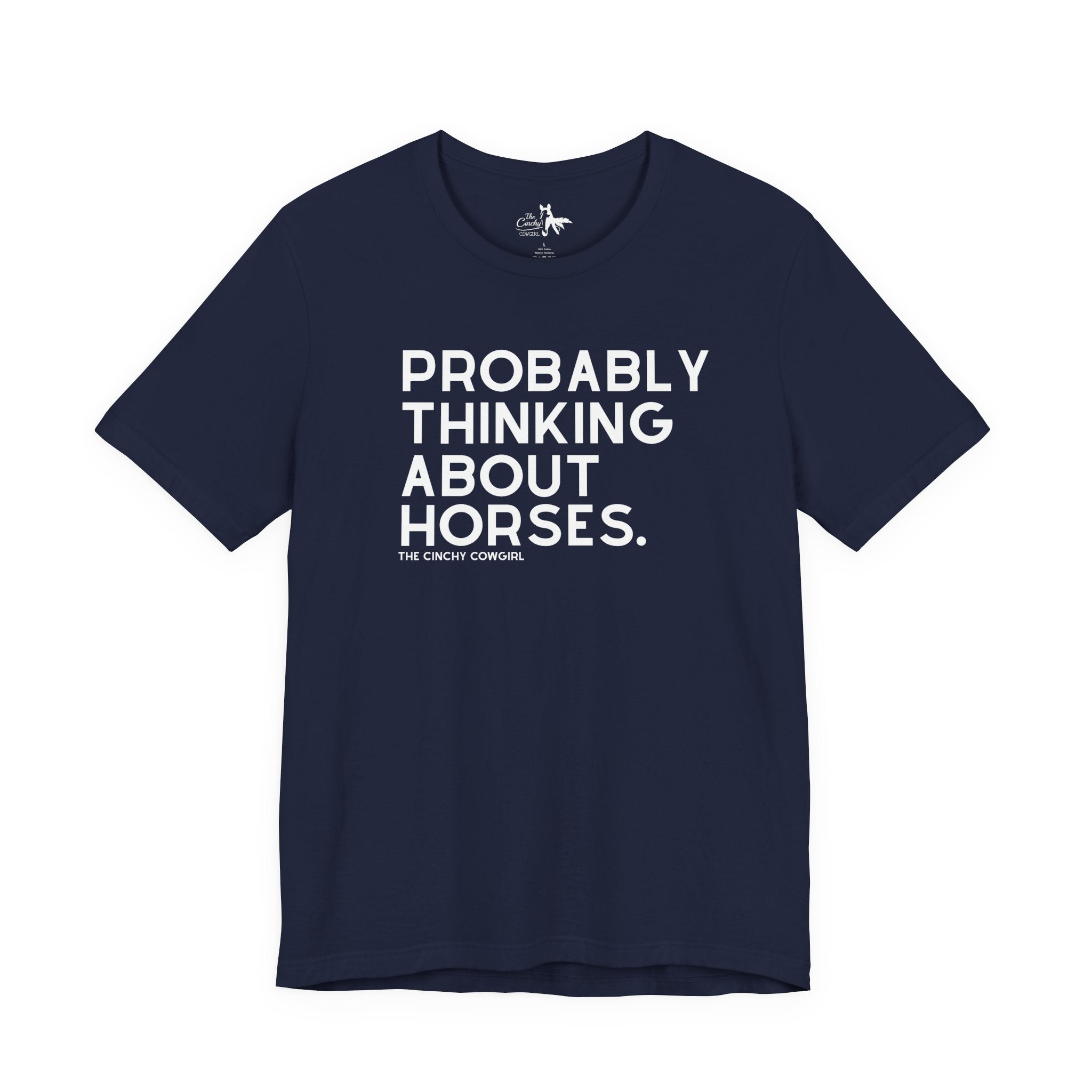 Probably Thinking About Horses Short Sleeve Tee Graphic Tee The Cinchy Cowgirl - Print Navy XS