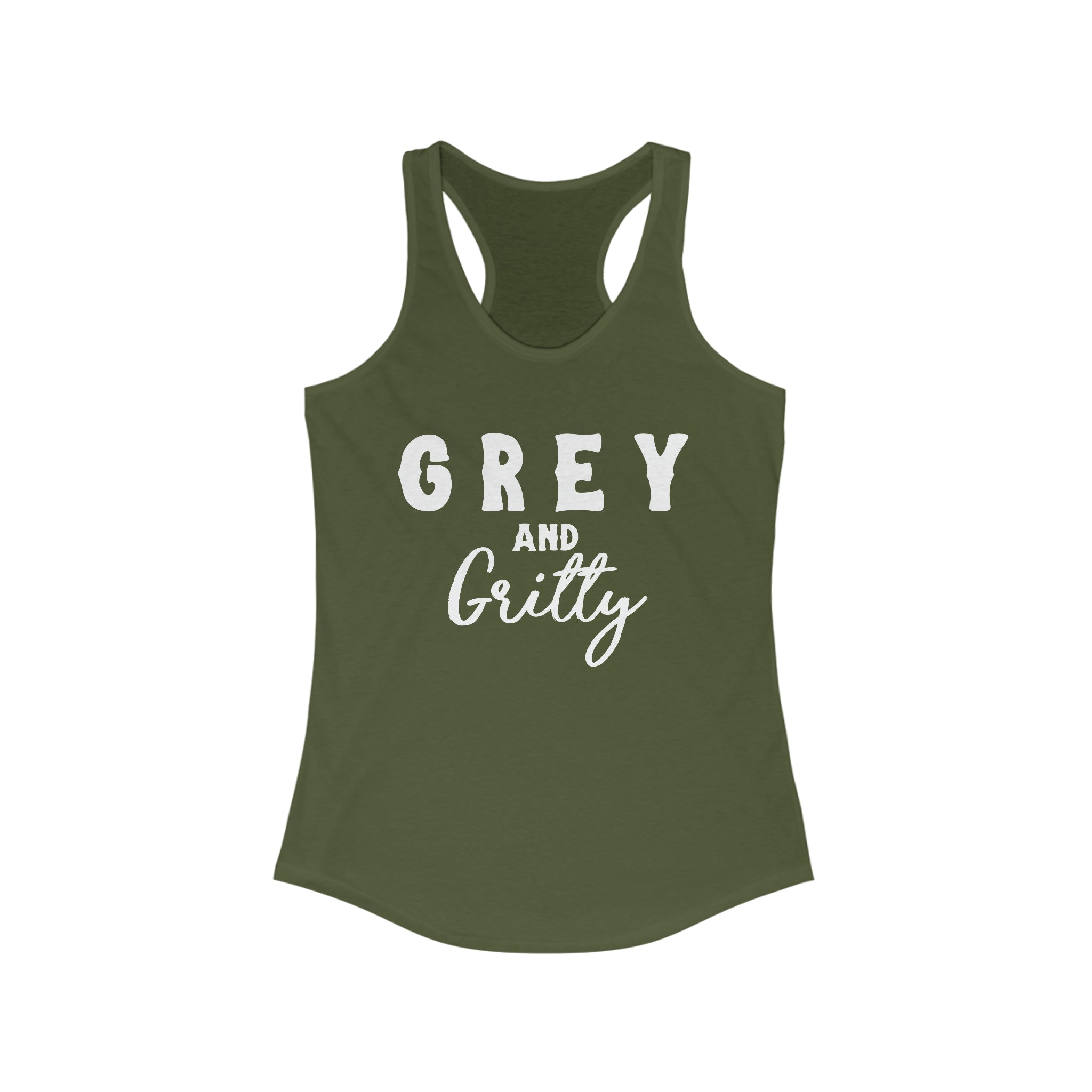 Grey & Gritty Racerback Tank Horse Color Shirts Printify XS Solid Military Green 