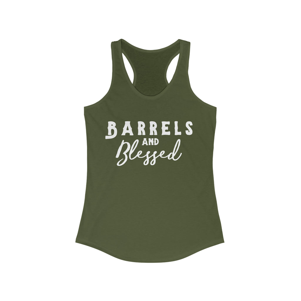 Barrels & Blessed Racerback Tank Horse Color Shirts Printify XS Solid Military Green 