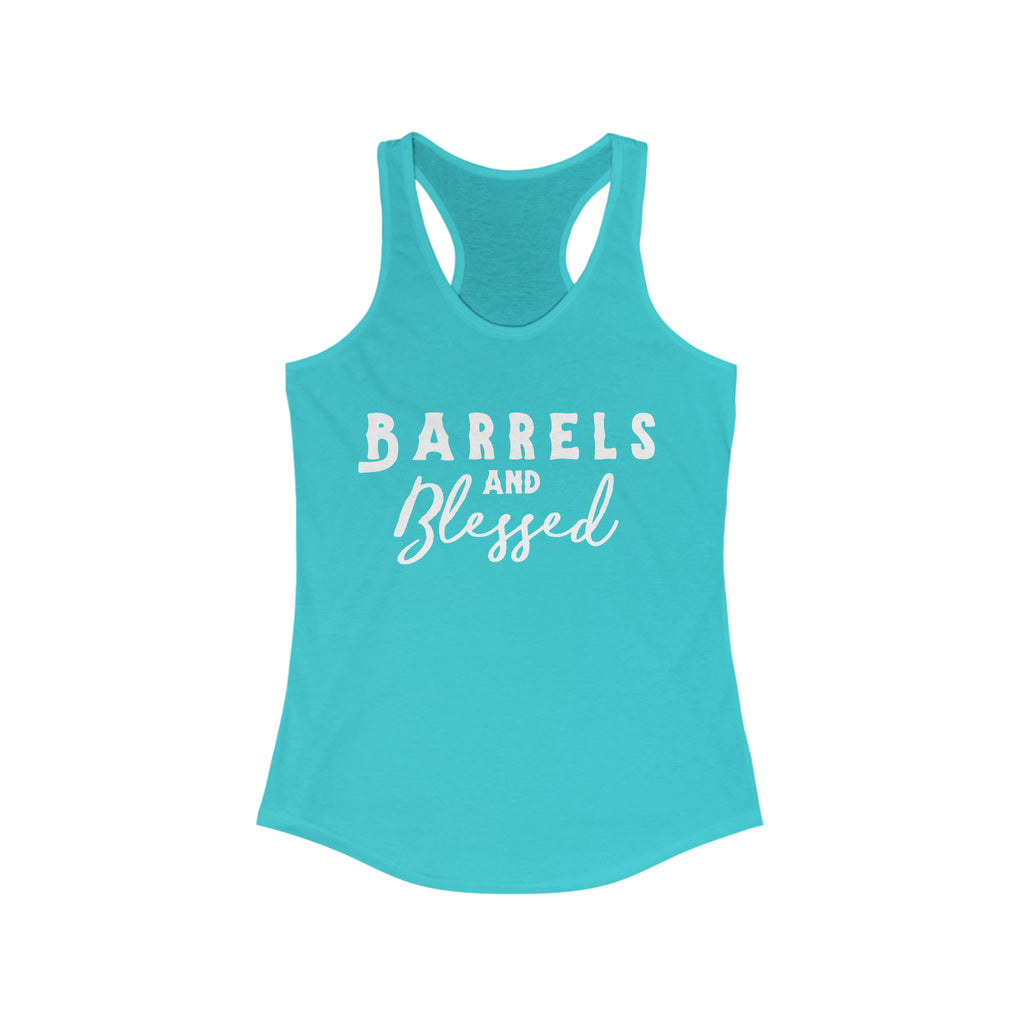 Barrels & Blessed Racerback Tank Horse Color Shirts Printify XS Solid Tahiti Blue 