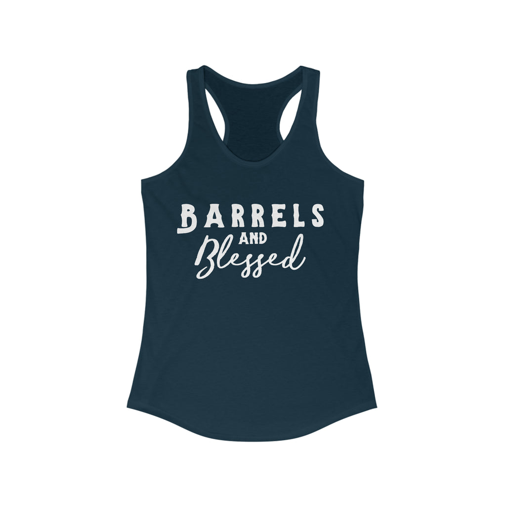 Barrels & Blessed Racerback Tank Horse Color Shirts Printify M Solid Midnight Navy 