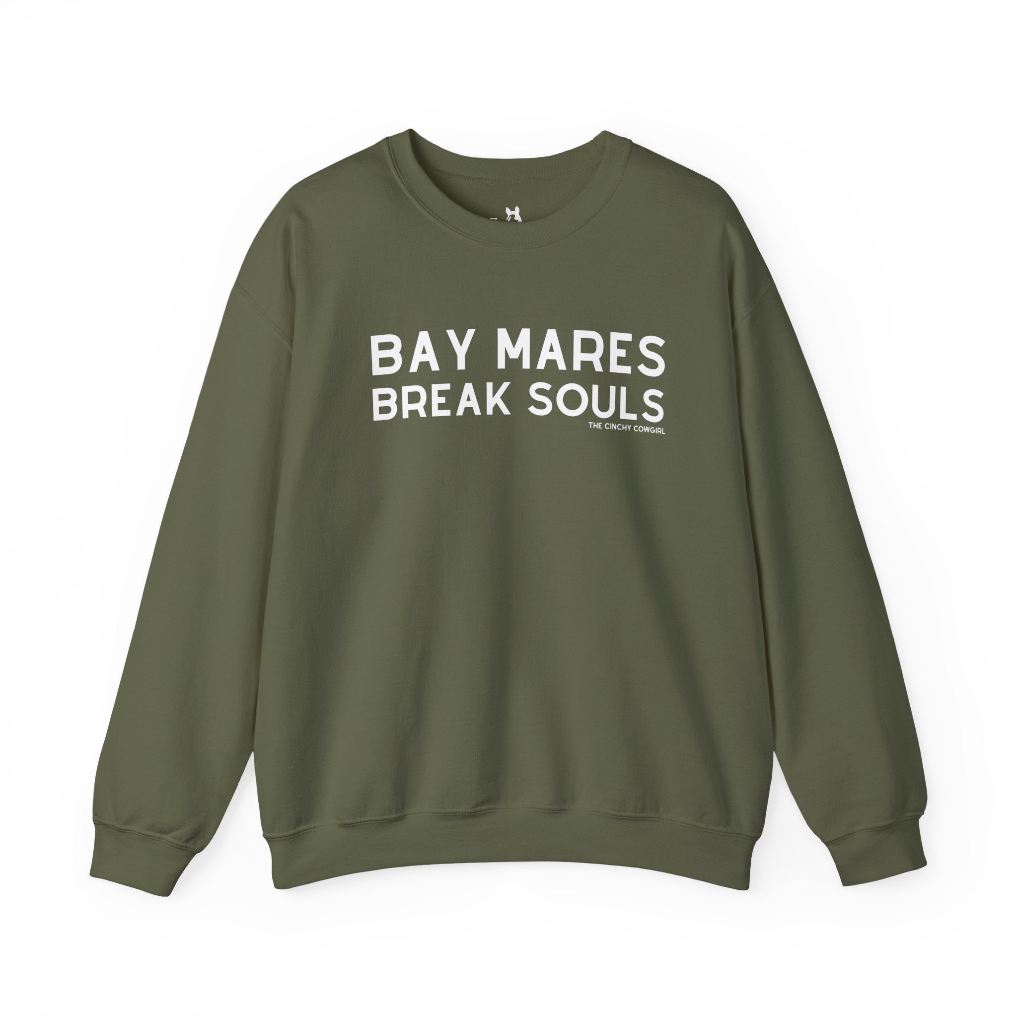 Bay Mares Break Souls Pullover Sweatshirt The Cinchy Cowgirl - Print S Military Green