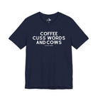 Coffee, Cuss Words And Cows Short Sleeve Tee T-Shirt The Cinchy Cowgirl - Print Navy XS
