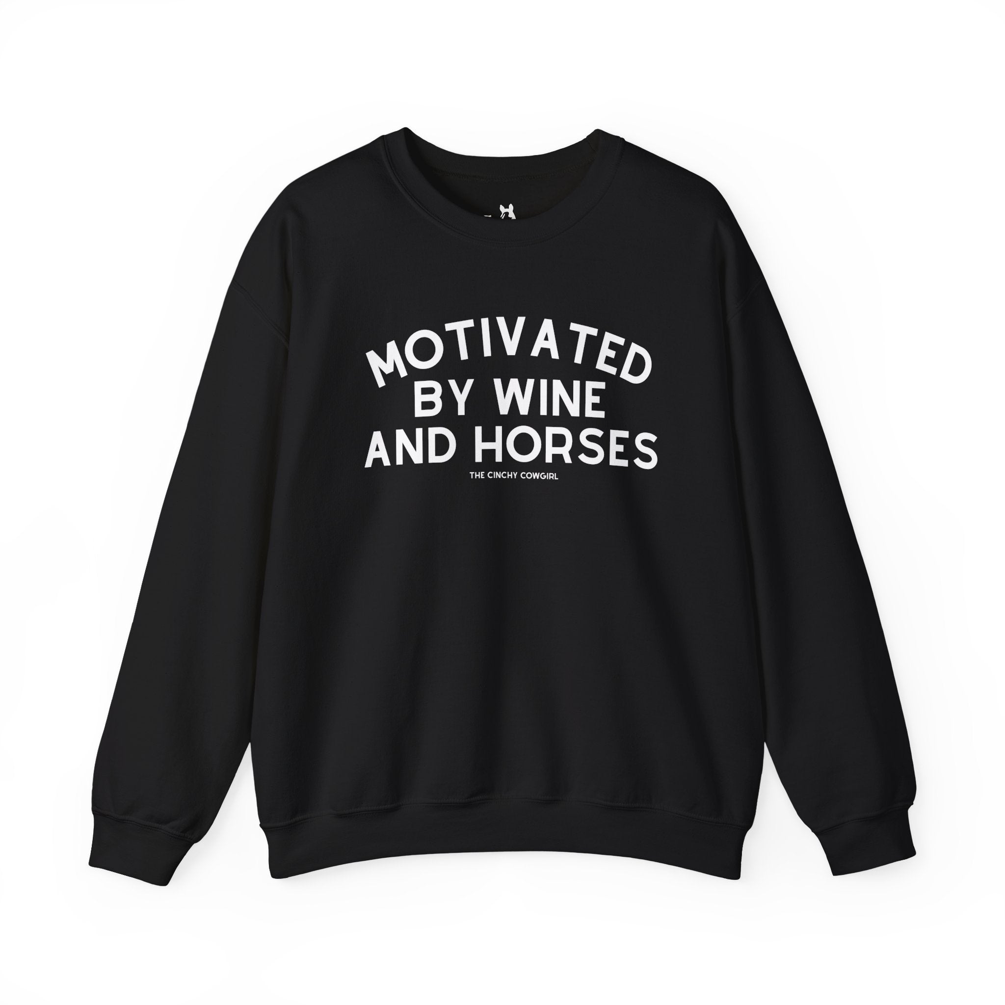 Motivated By Wine & Horses Fleece Pullover Sweatshirt The Cinchy Cowgirl - Print S Black