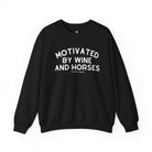 Motivated By Wine & Horses Fleece Pullover Sweatshirt The Cinchy Cowgirl - Print S Black