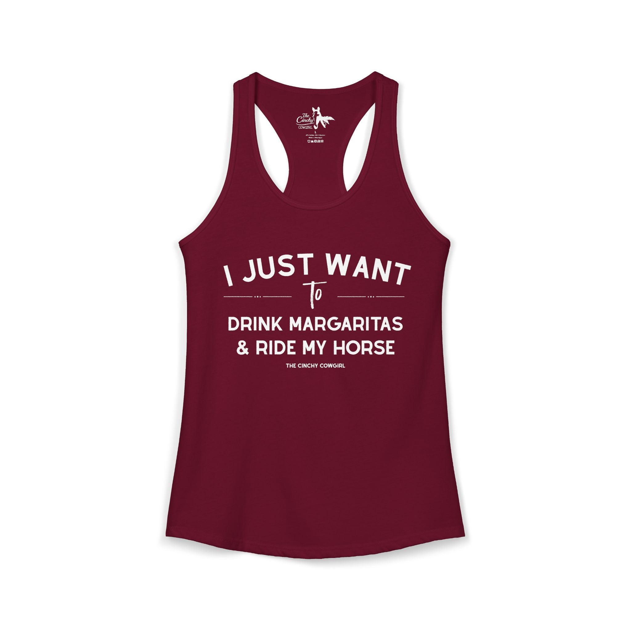 I Just Want to Drink Margaritas And Ride My Horse Tank Top Tank Top The Cinchy Cowgirl - Print XS Solid Cardinal Red