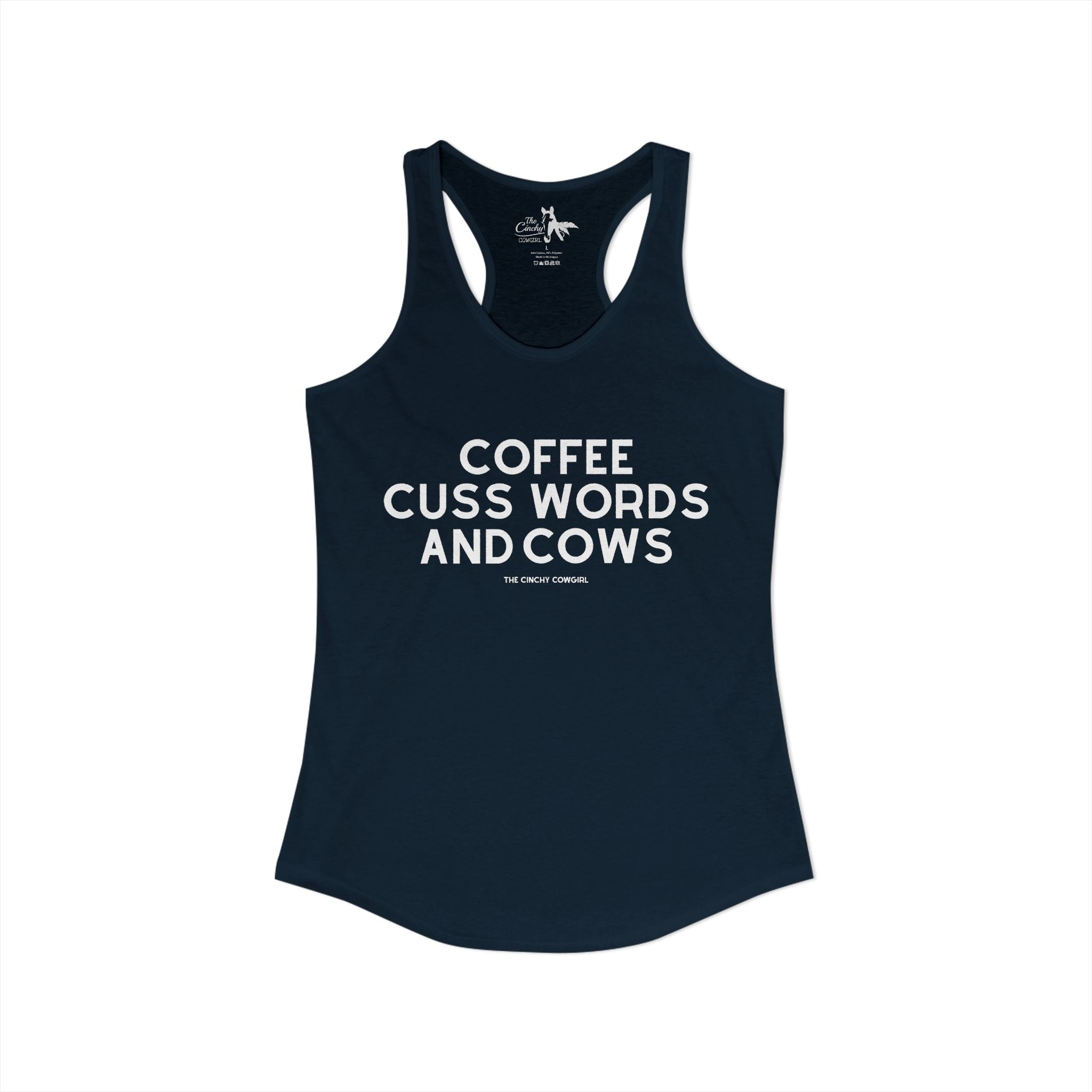 Coffee, Cuss Words And Cows Tank Top Tank Top The Cinchy Cowgirl - Print XS Solid Midnight Navy