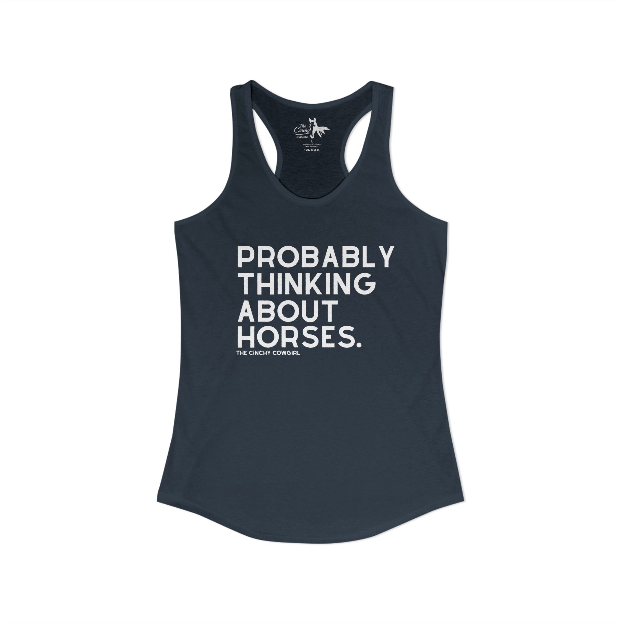 Probably Thinking About Horses Tank Top graphic tank The Cinchy Cowgirl - Print XS Solid Indigo