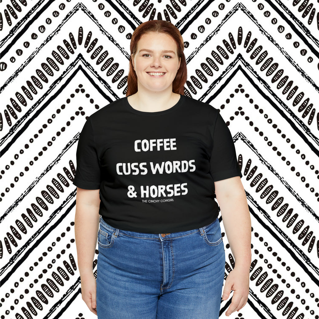 Coffee, Cuss Words, & Horses Short Sleeve Tee tcc graphic tee Printify   