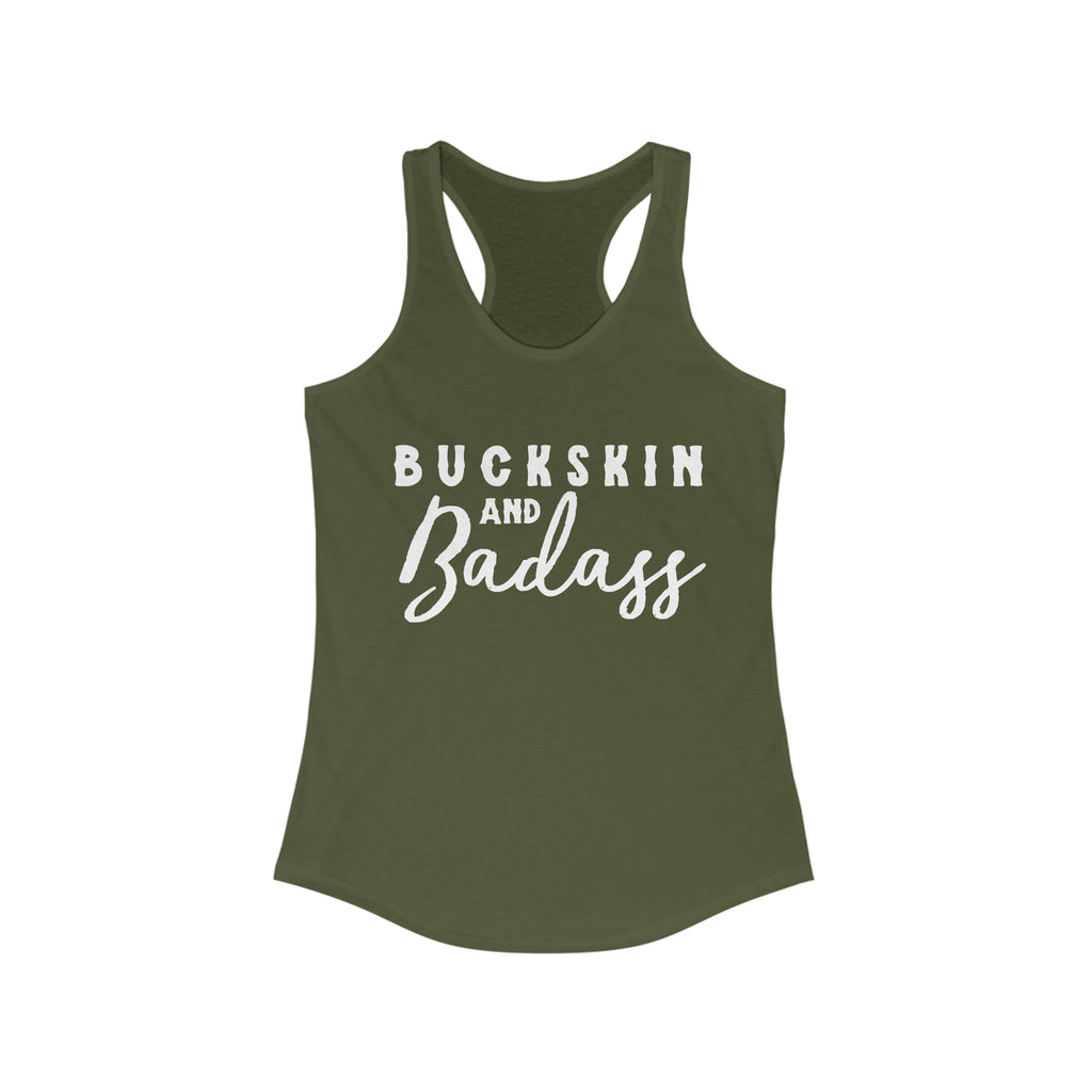 Buckskin & Badass Racerback Tank Horse Color Shirts Printify XS Solid Military Green 