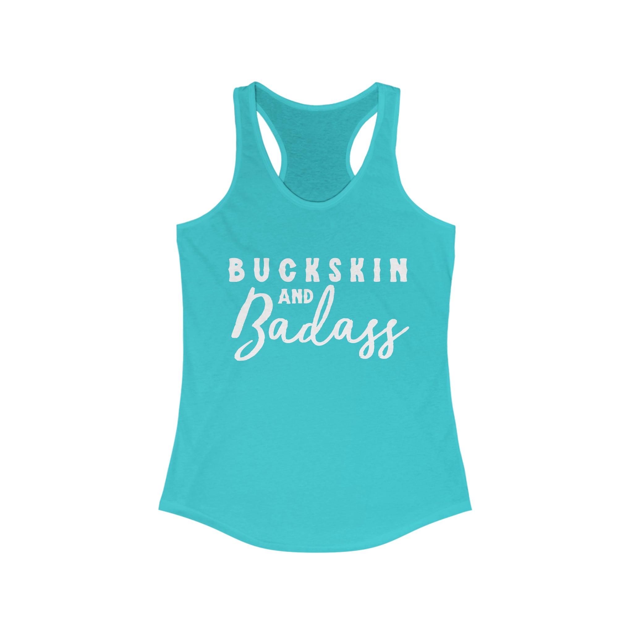 Buckskin & Badass Racerback Tank Horse Color Shirts Printify XS Solid Tahiti Blue 