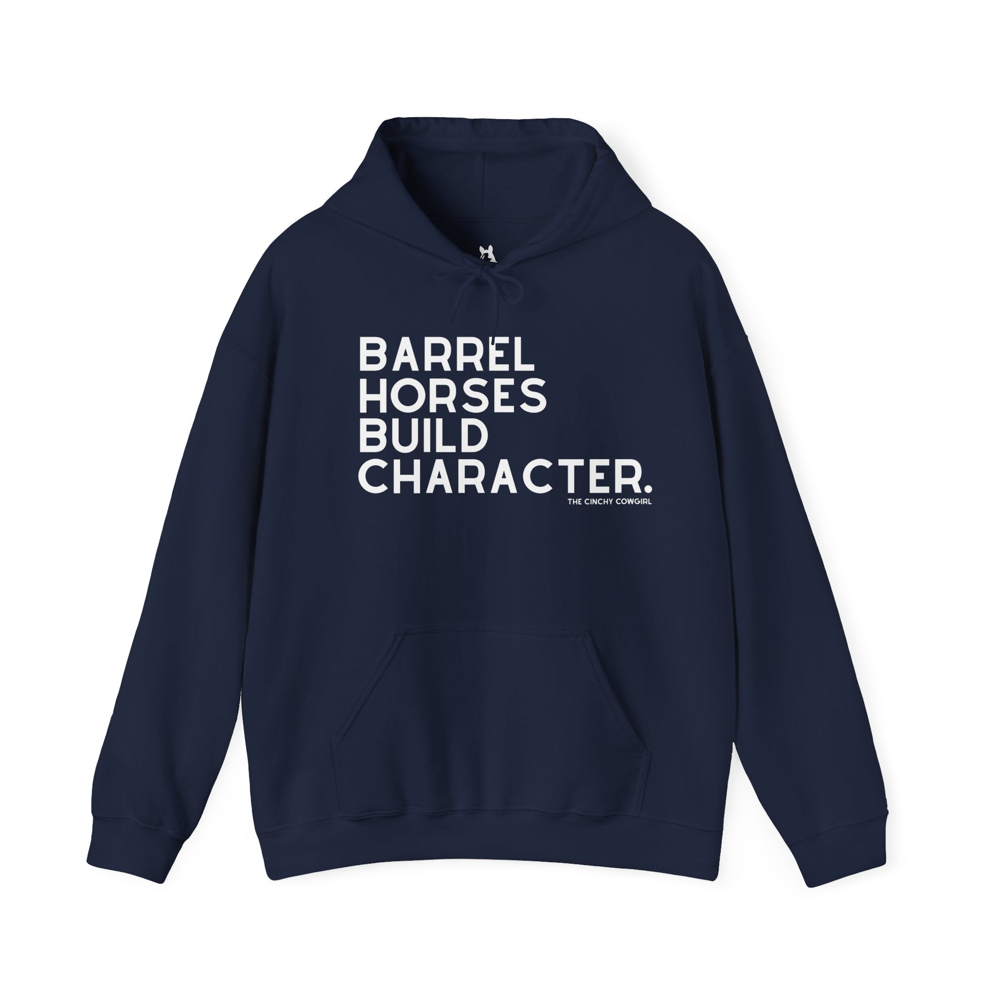 Barrel Horses Build Character Hoodie Graphic Hoodie The Cinchy Cowgirl - Print Navy S