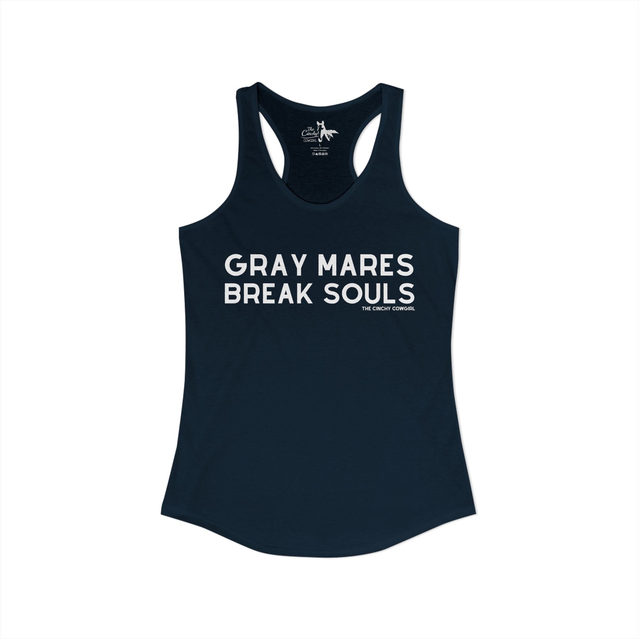 Gray Mares Break Souls Tank Top Tank Top The Cinchy Cowgirl - Print XS Solid Midnight Navy