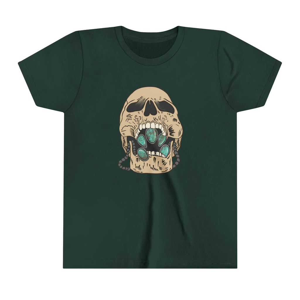 Squash Blossom Skull Youth Short Sleeve Tee Forest