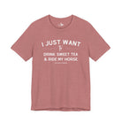 I Just Want To Drink Sweet Tea And Ride My Horses Short Sleeve Tee T-Shirt The Cinchy Cowgirl - Print Heather Mauve XS