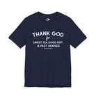 Thank God For Sweet Tea, Good Dirt & Fast Horses Short Sleeve Tee T-Shirt The Cinchy Cowgirl - Print Navy XS
